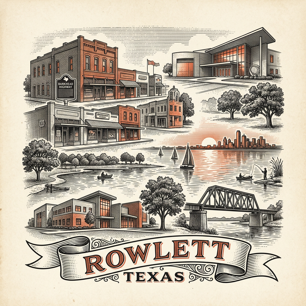 Engraved Rowlett TX city illustration – Official Translations certified translation services from $29.95 per page