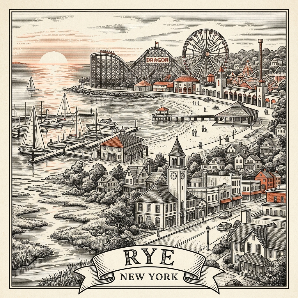 Engraved Rye NY city illustration – Official Translations certified translation services from $29.95 per page