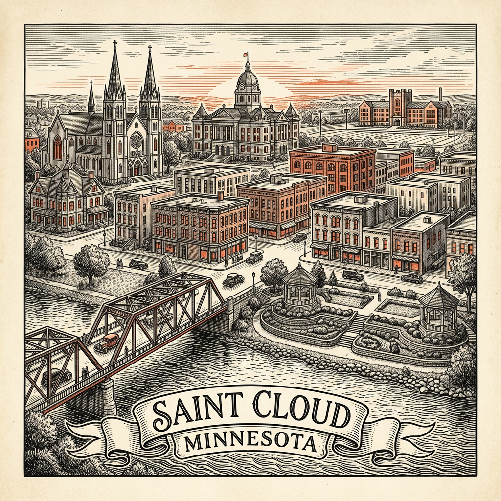 Engraved St. Cloud MN city illustration – Official Translations certified translation services from $29.95 per page