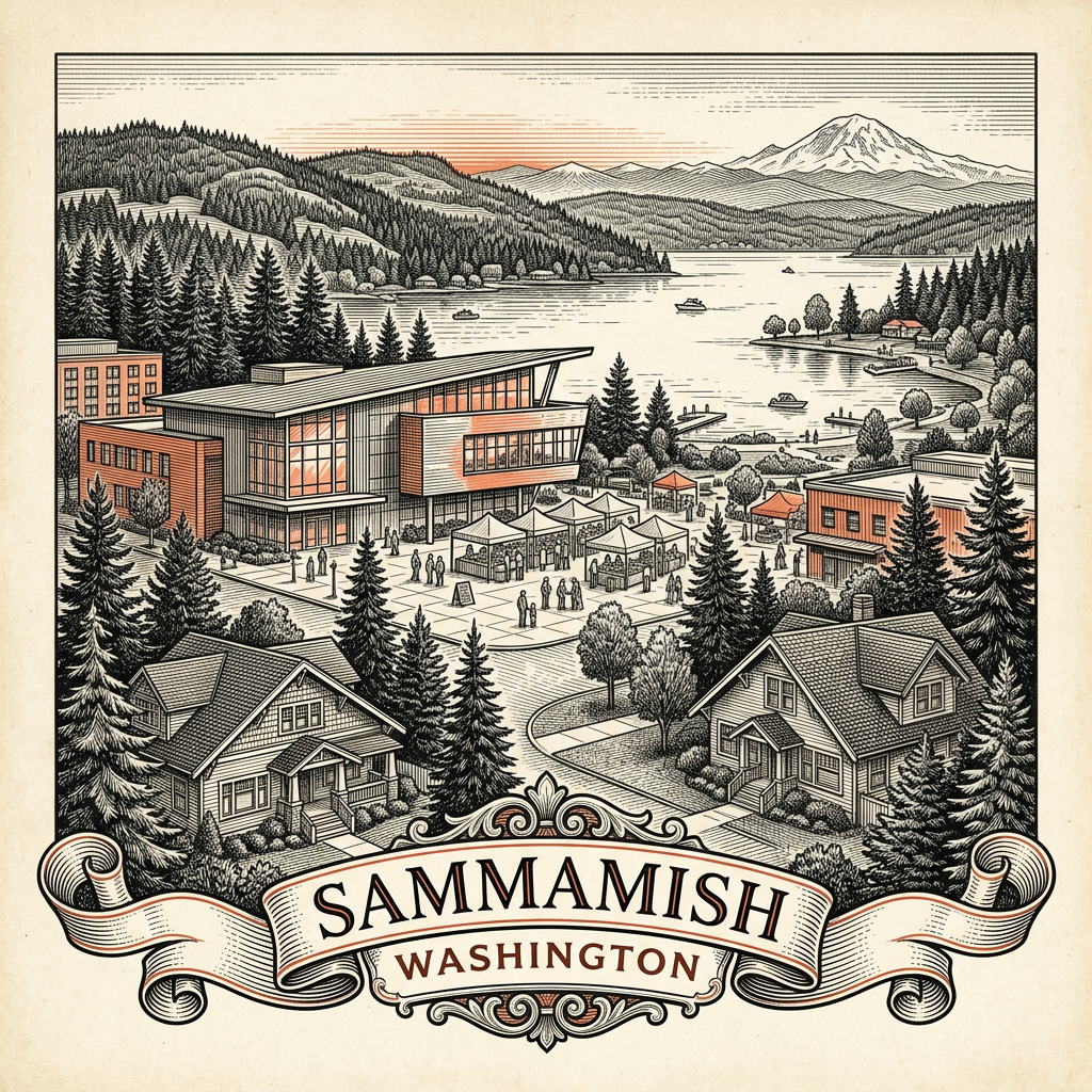 Engraved Sammamish WA city illustration – Official Translations certified translation services from $29.95 per page