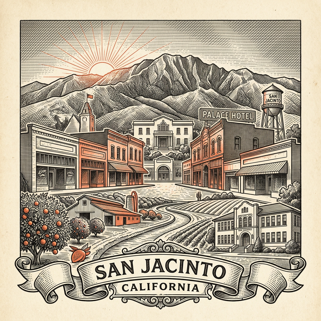 Engraved San Jacinto CA city illustration – Official Translations certified translation services from $29.95 per page