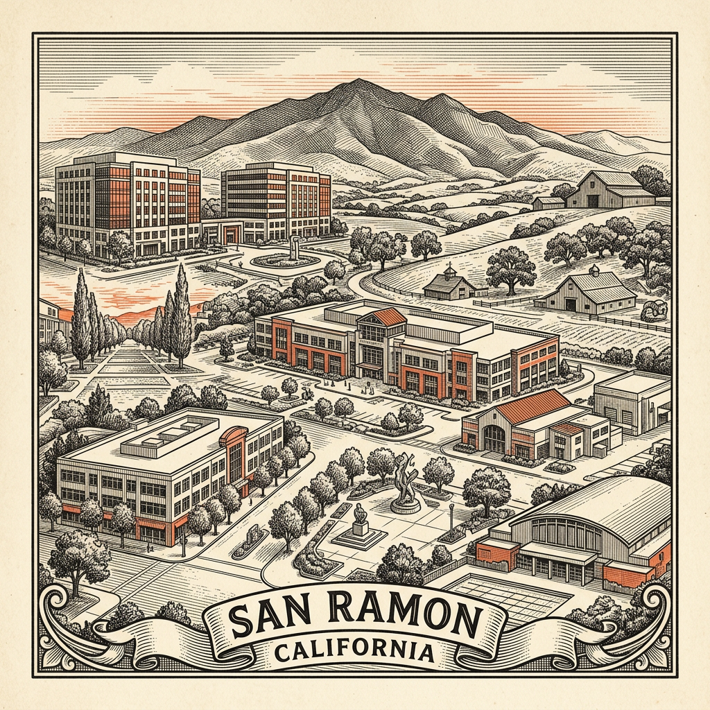 Engraved San Ramon CA city illustration – Official Translations certified translation services from $29.95 per page