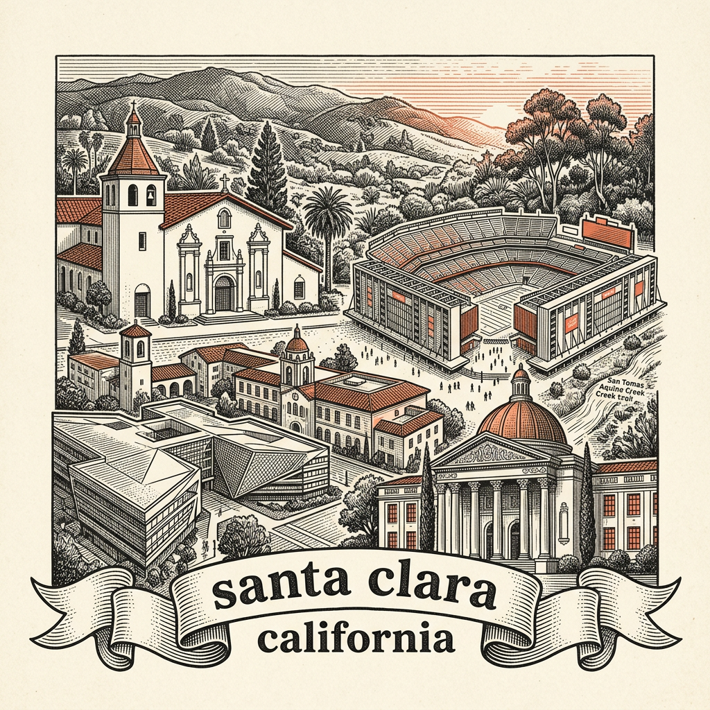 Engraved Santa Clara CA city illustration – Official Translations certified translation services from $29.95 per page