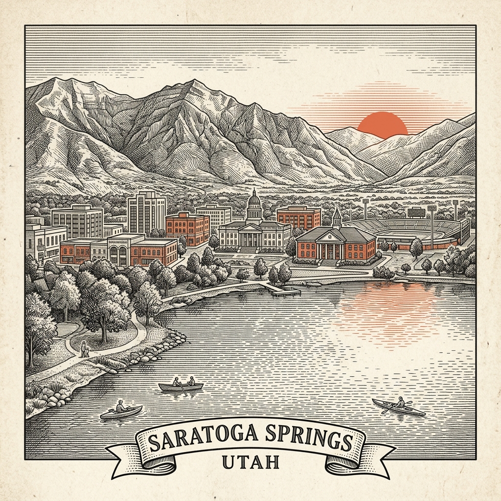 Engraved Saratoga Springs UT city illustration – Official Translations certified translation services from $29.95 per page