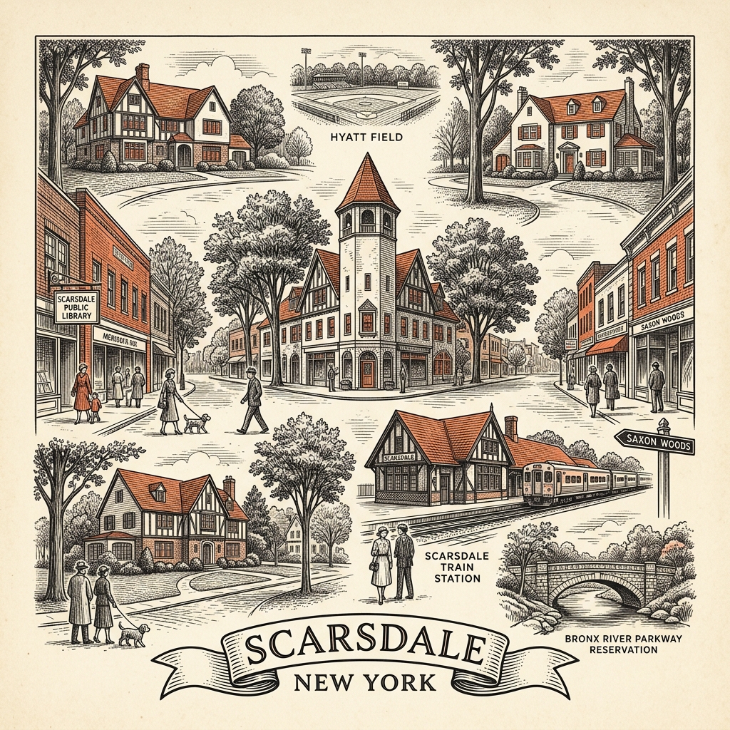 Engraved Scarsdale NY city illustration – Official Translations certified translation services from $29.95 per page