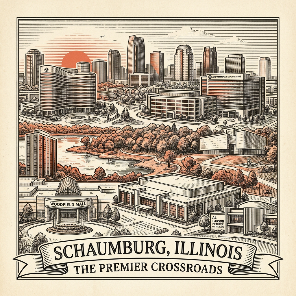 Engraved Schaumburg IL city illustration – Official Translations certified translation services from $29.95 per page