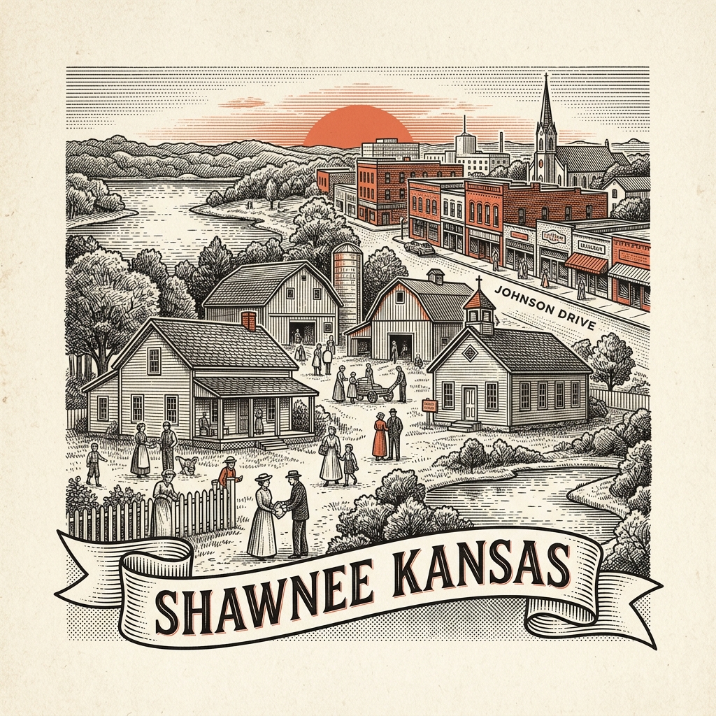 Engraved Shawnee KS city illustration – Official Translations certified translation services from $29.95 per page