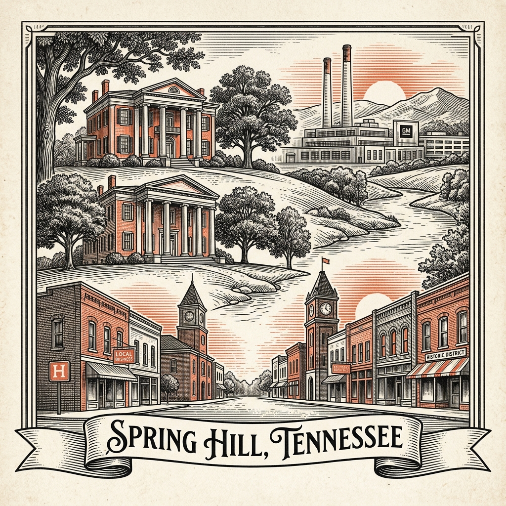 Engraved Spring Hill TN city illustration – Official Translations certified translation services from $29.95 per page