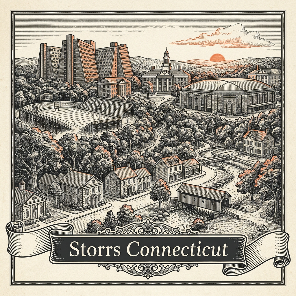 Engraved Storrs CT city illustration – Official Translations certified translation services from $29.95 per page