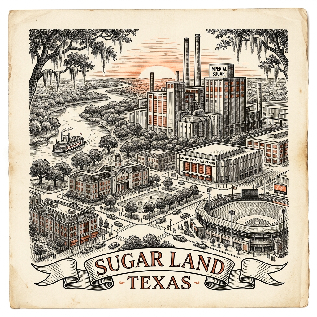 Engraved Sugar Land TX city illustration – Official Translations certified translation services from $29.95 per page