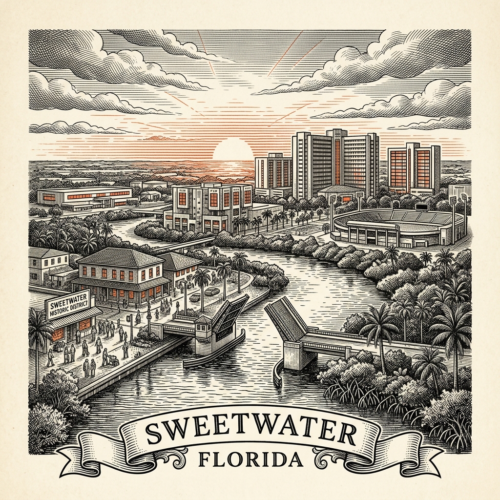 Engraved Sweetwater FL city illustration – Official Translations certified translation services from $29.95 per page