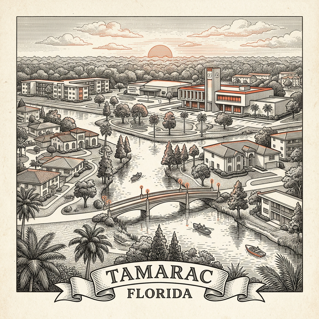 Engraved Tamarac FL city illustration – Official Translations certified translation services from $29.95 per page