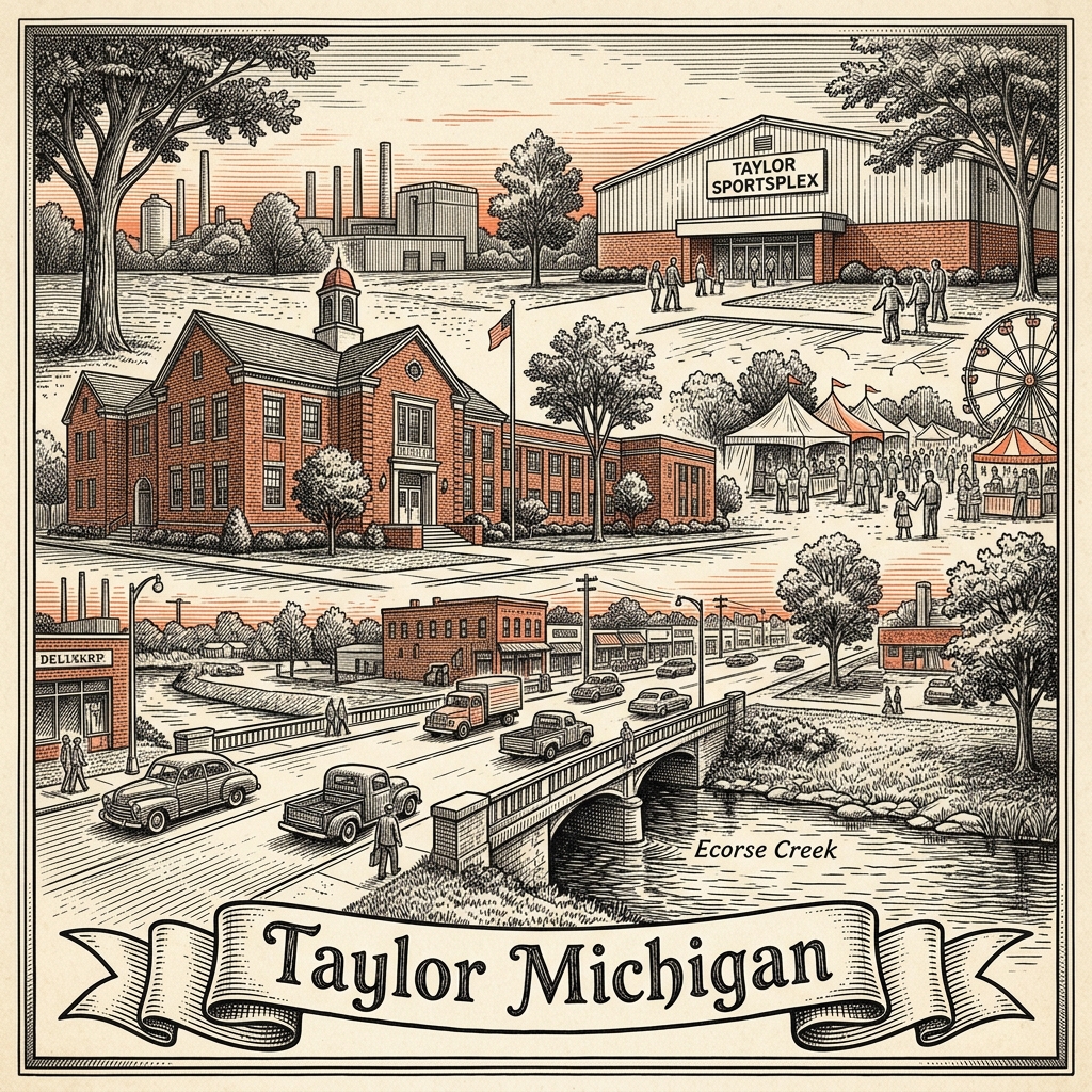Engraved Taylor MI city illustration – Official Translations certified translation services from $29.95 per page
