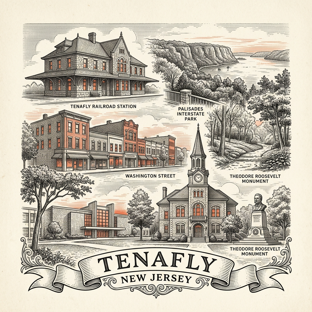Engraved Tenafly NJ city illustration – Official Translations certified translation services from $29.95 per page