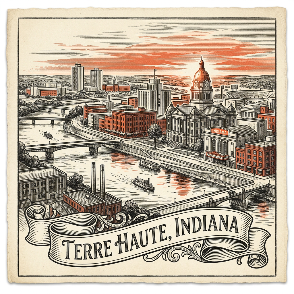 Engraved Terre Haute IN city illustration – Official Translations certified translation services from $29.95 per page