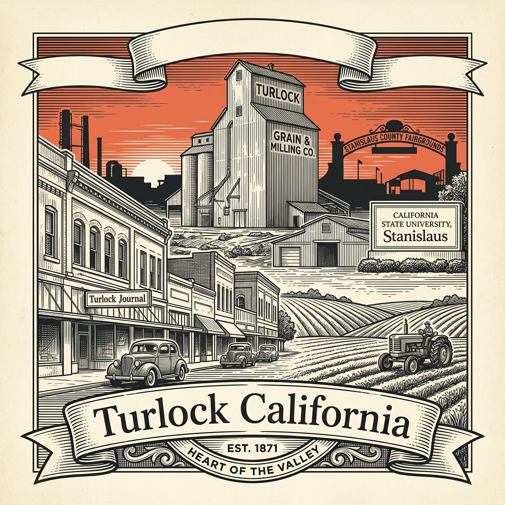 Engraved Turlock CA city illustration – Official Translations certified translation services from $29.95 per page