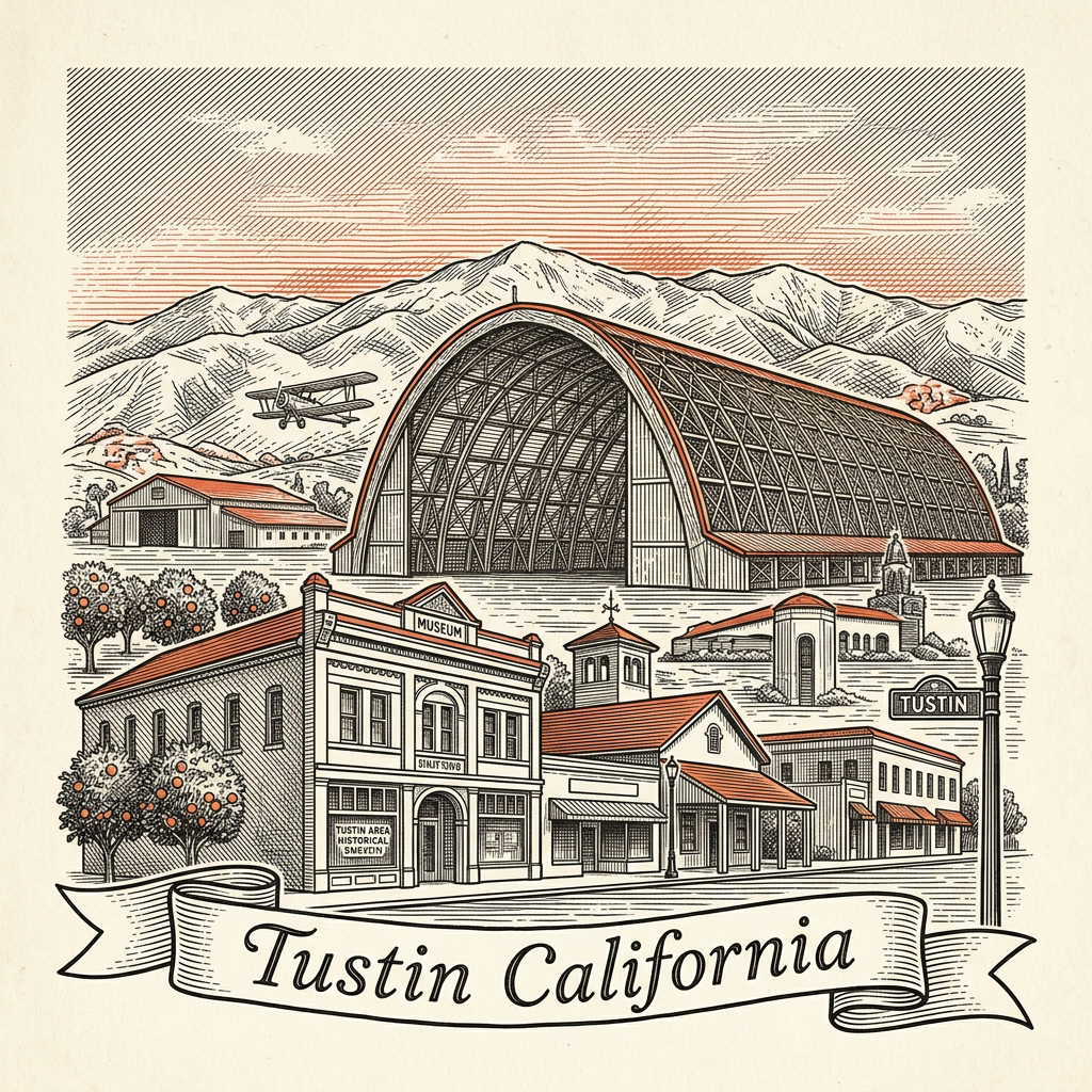 Engraved Tustin CA city illustration – Official Translations certified translation services from $29.95 per page