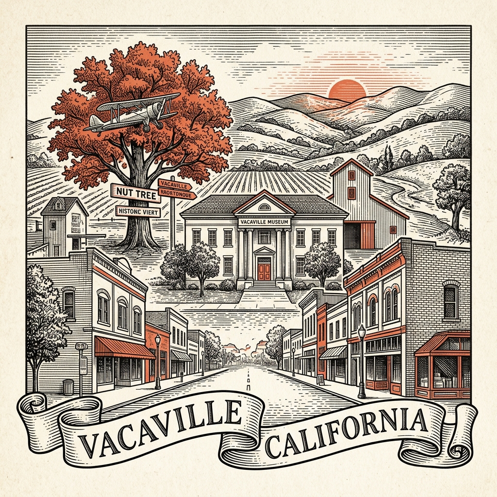 Engraved Vacaville CA city illustration – Official Translations certified translation services from $29.95 per page