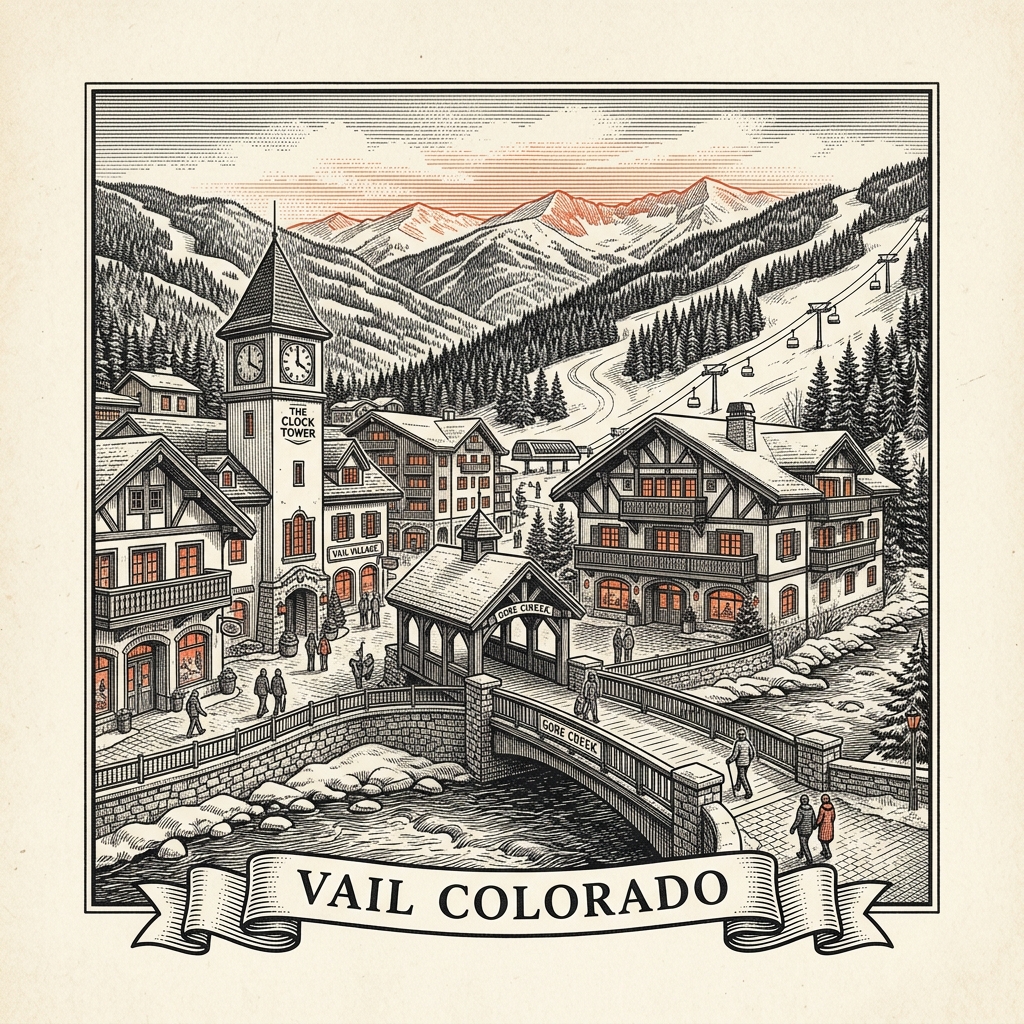 Engraved Vail CO city illustration – Official Translations certified translation services from $29.95 per page