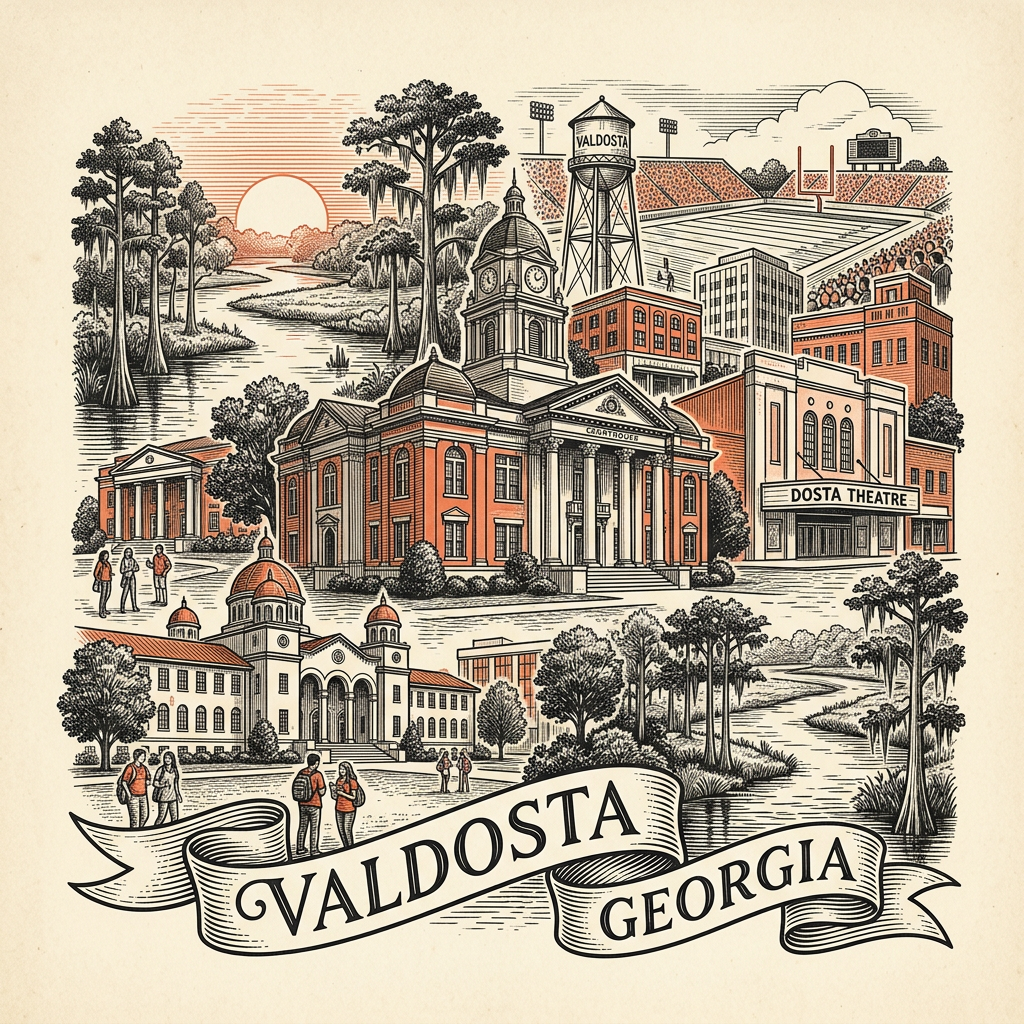 Engraved Valdosta GA city illustration – Official Translations certified translation services from $29.95 per page