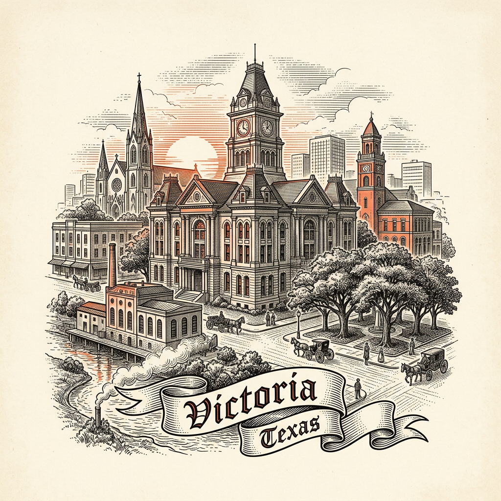 Engraved Victoria TX city illustration – Official Translations certified translation services from $29.95 per page