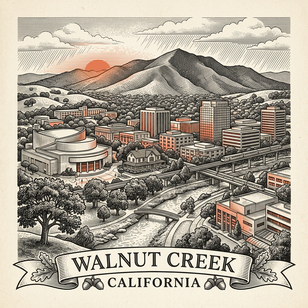 Engraved Walnut Creek CA city illustration – Official Translations certified translation services from $29.95 per page
