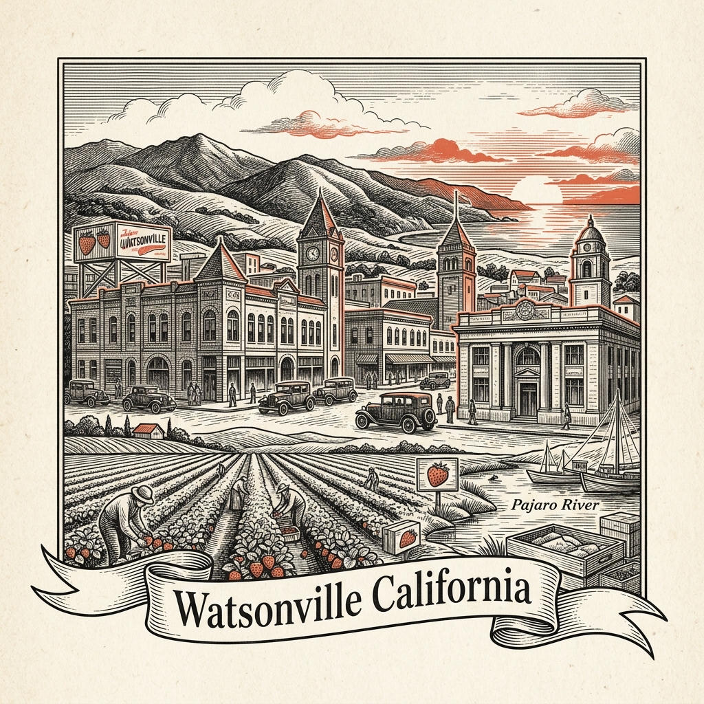 Engraved Watsonville CA city illustration – Official Translations certified translation services from $29.95 per page