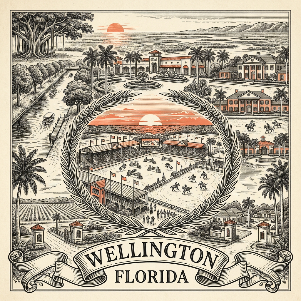 Engraved Wellington FL city illustration – Official Translations certified translation services from $29.95 per page