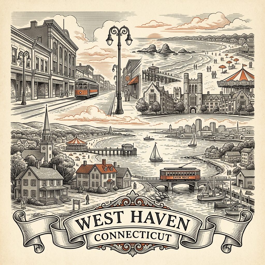 Engraved West Haven CT city illustration – Official Translations certified translation services from $29.95 per page