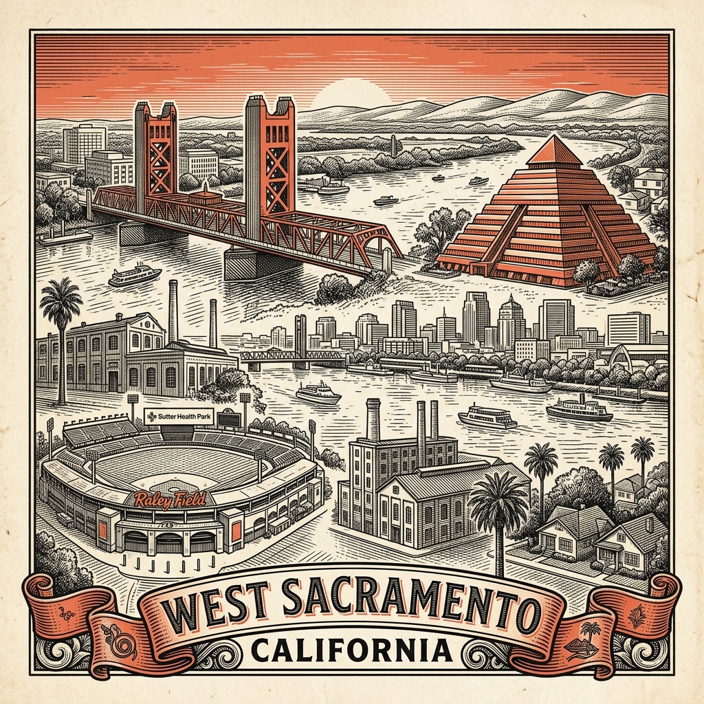 Engraved West Sacramento CA city illustration – Official Translations certified translation services from $29.95 per page
