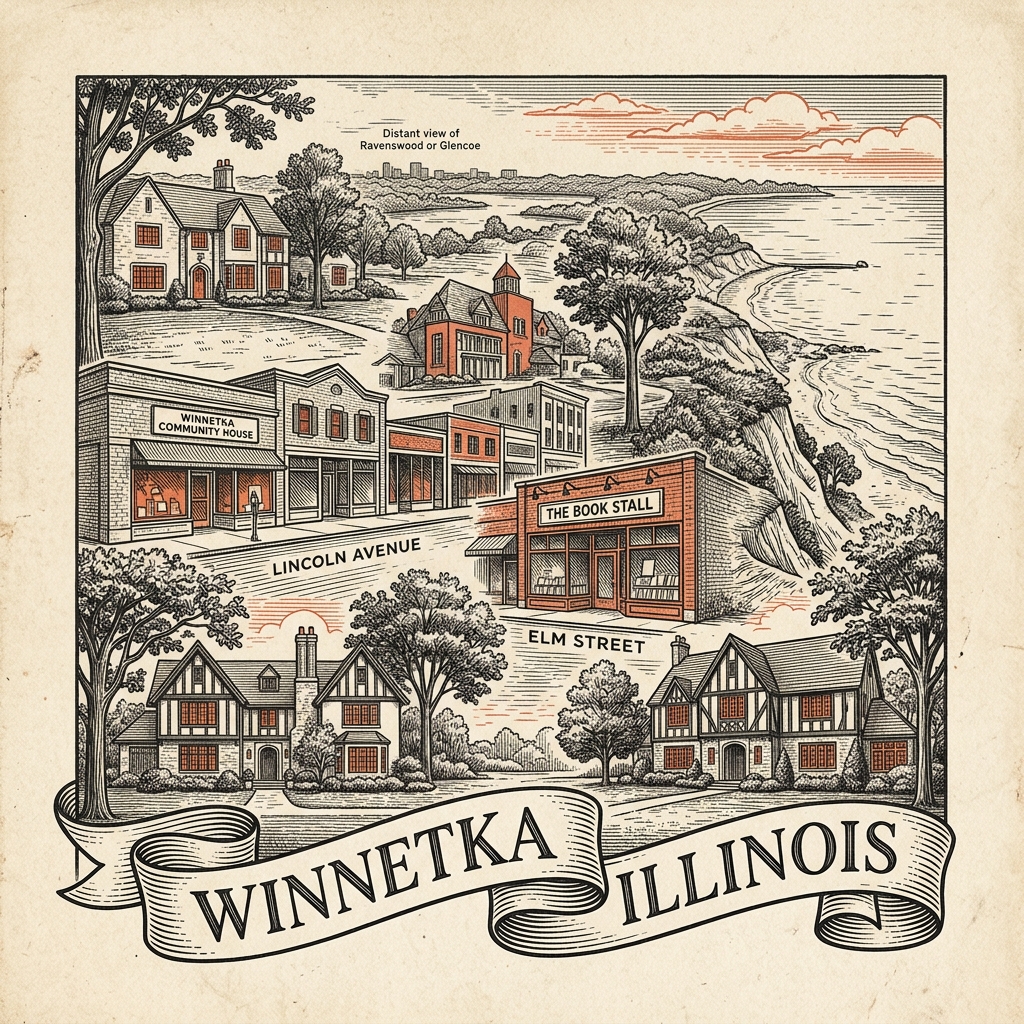 Engraved Winnetka IL city illustration – Official Translations certified translation services from $29.95 per page