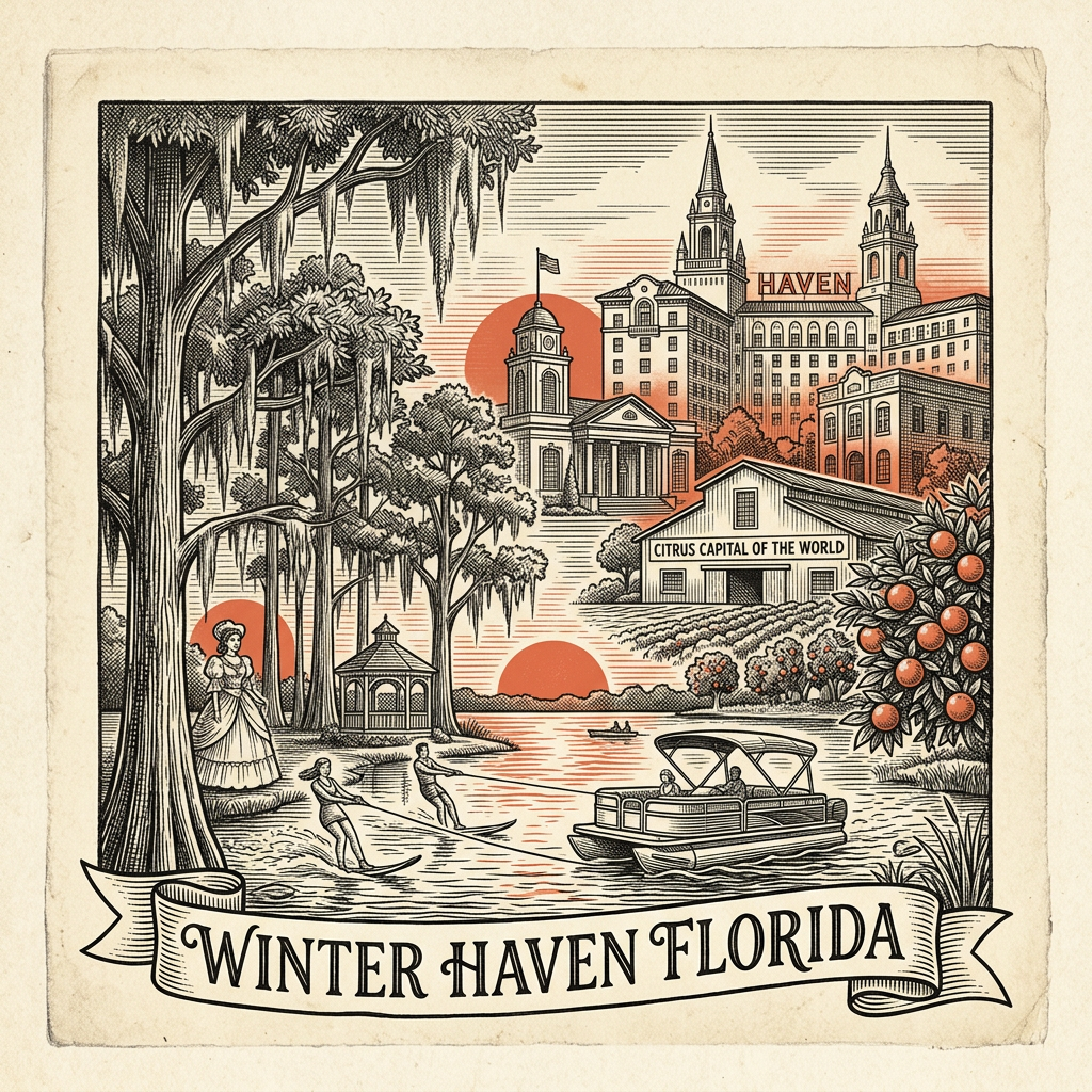Engraved Winter Haven FL city illustration – Official Translations certified translation services from $29.95 per page