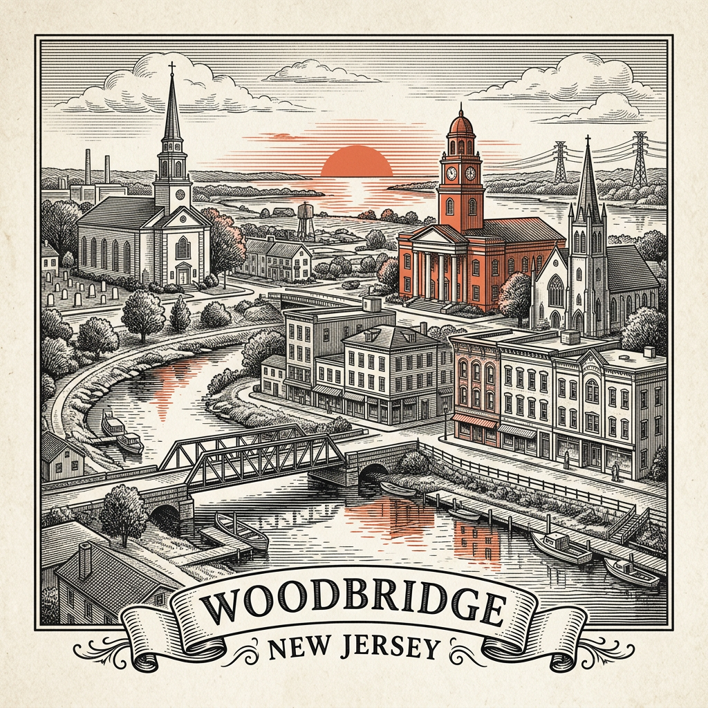 Engraved Woodbridge NJ city illustration – Official Translations certified translation services from $29.95 per page