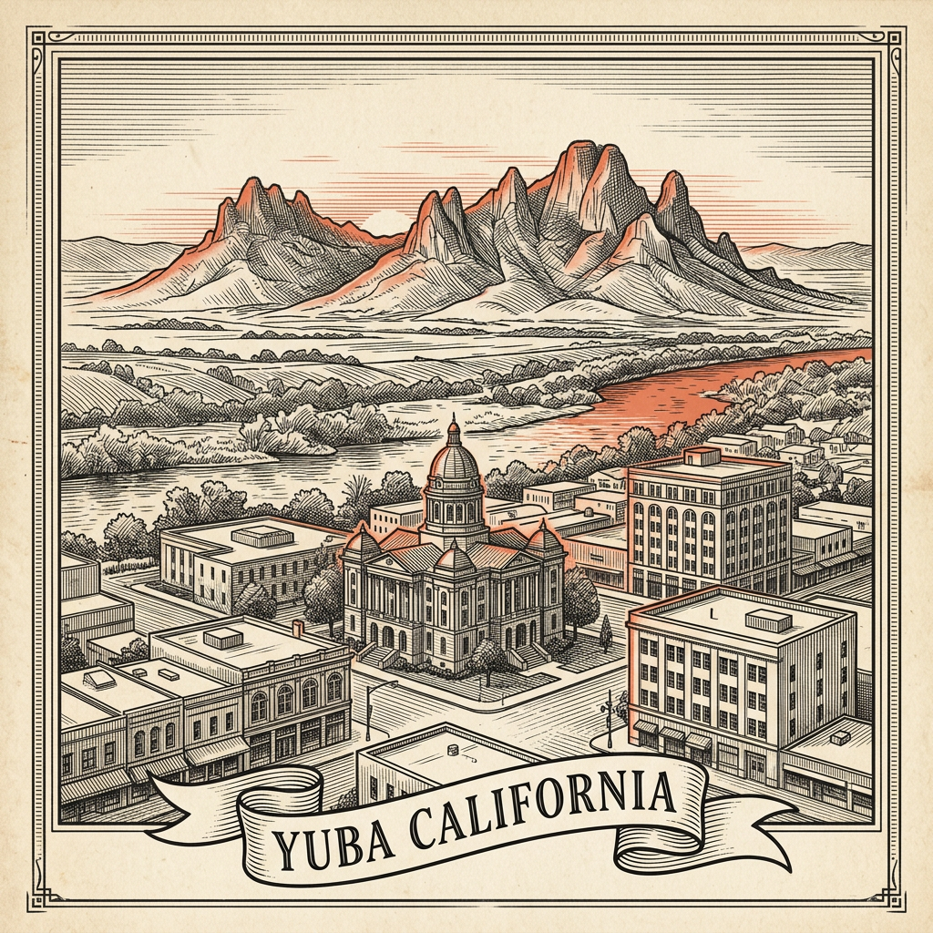 Engraved Yuba City CA city illustration – Official Translations certified translation services from $29.95 per page