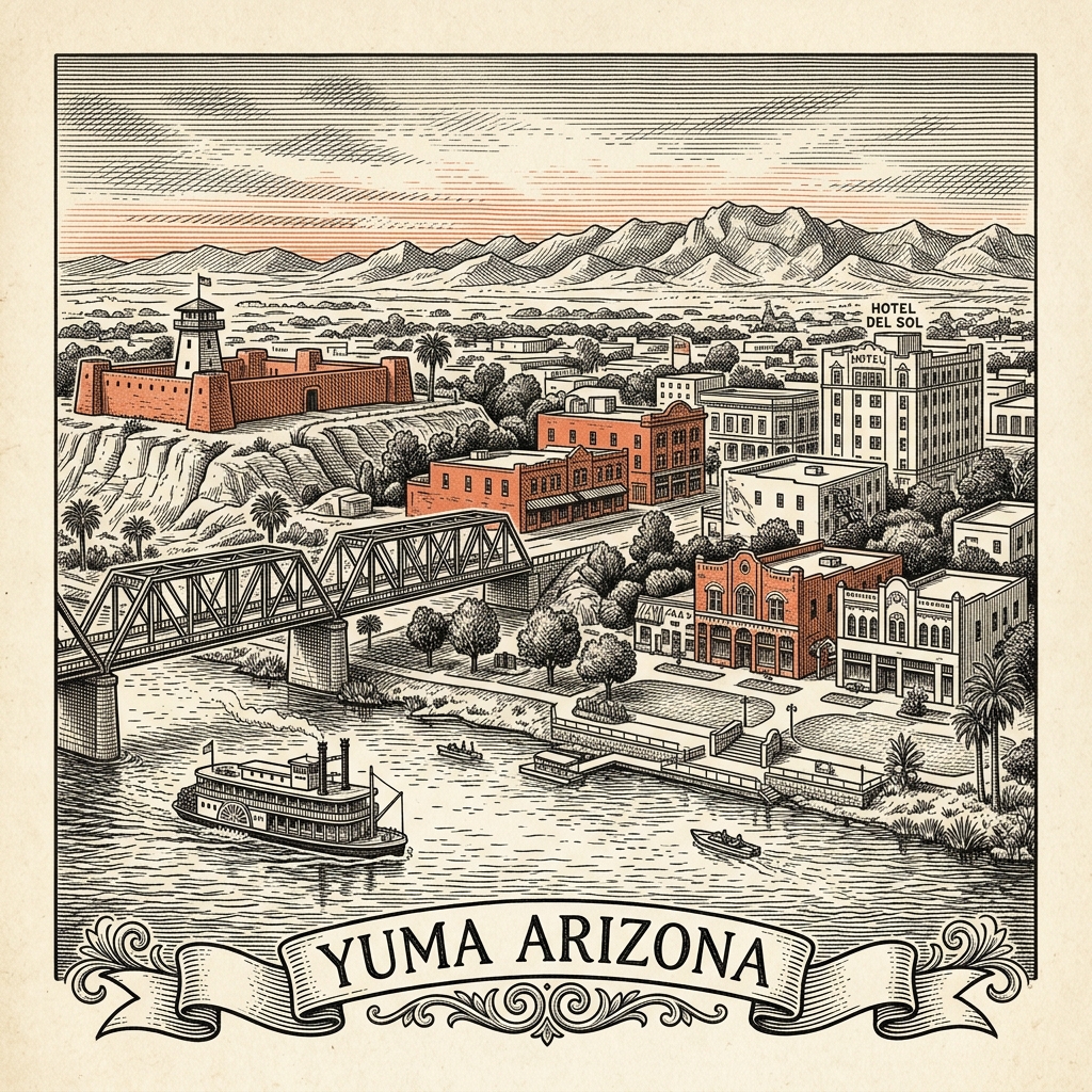 Engraved Yuma AZ city illustration – Official Translations certified translation services from $29.95 per page