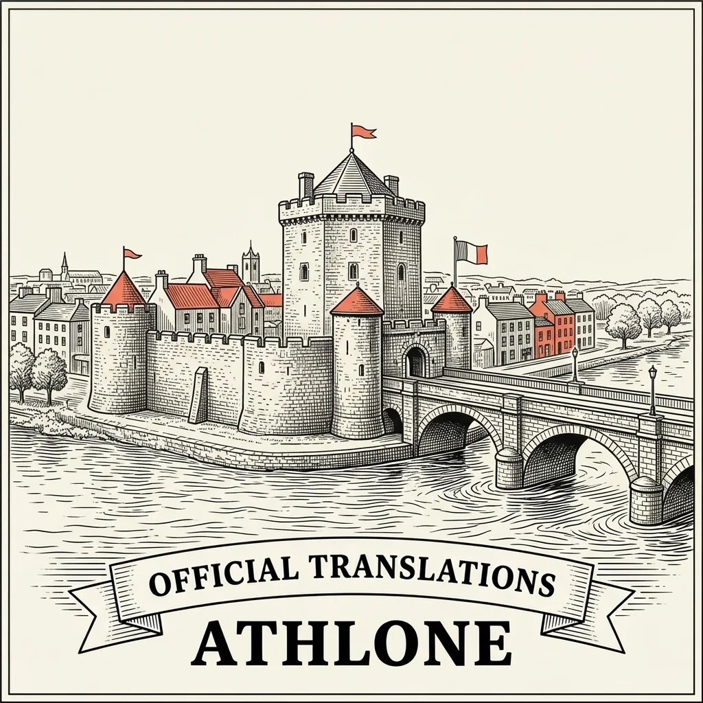 Engraved Athlone illustration &ndash; Official Translations certified translation from €29.95 per page