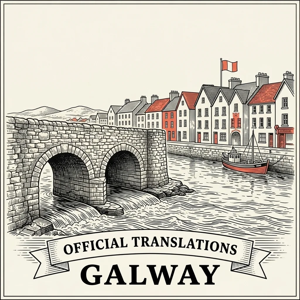 Engraved Galway illustration &ndash; Official Translations certified translation from €29.95 per page