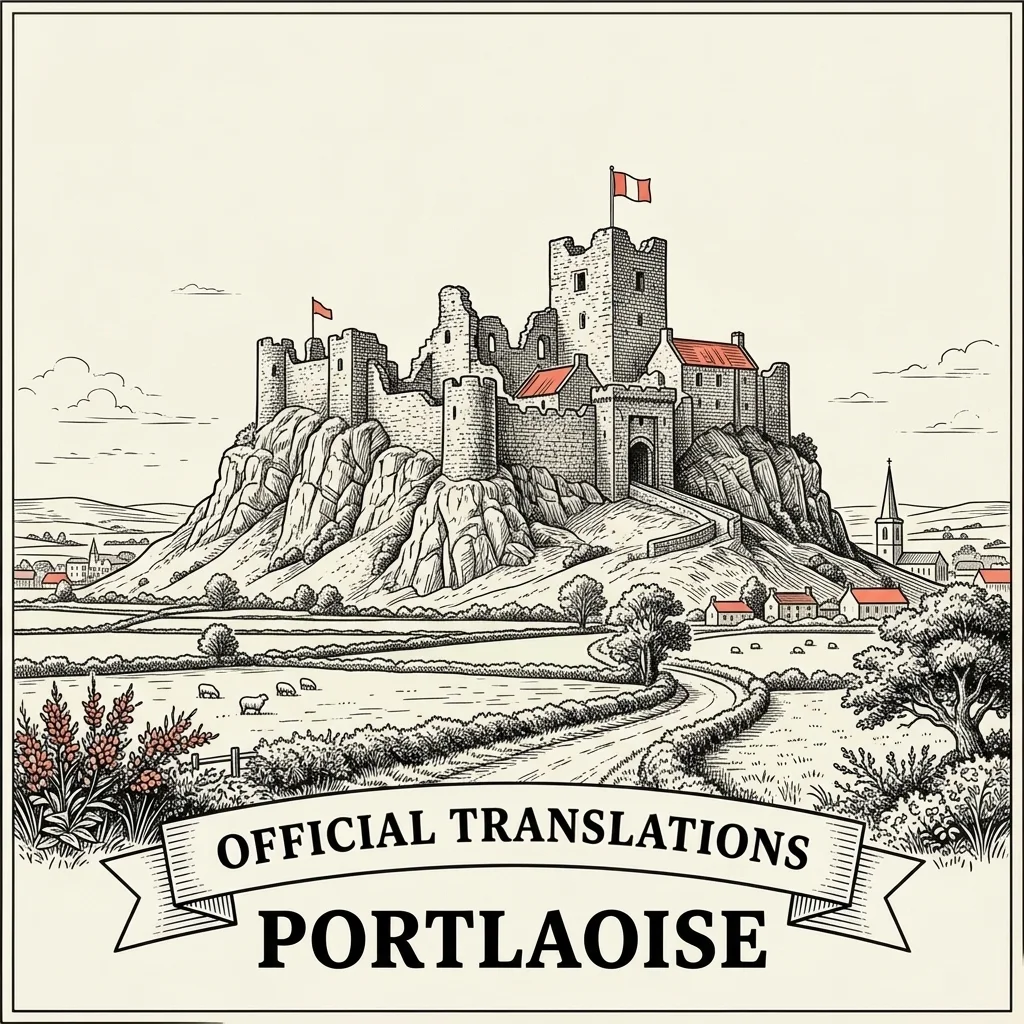Engraved Portlaoise illustration &ndash; Official Translations certified translation from €29.95 per page